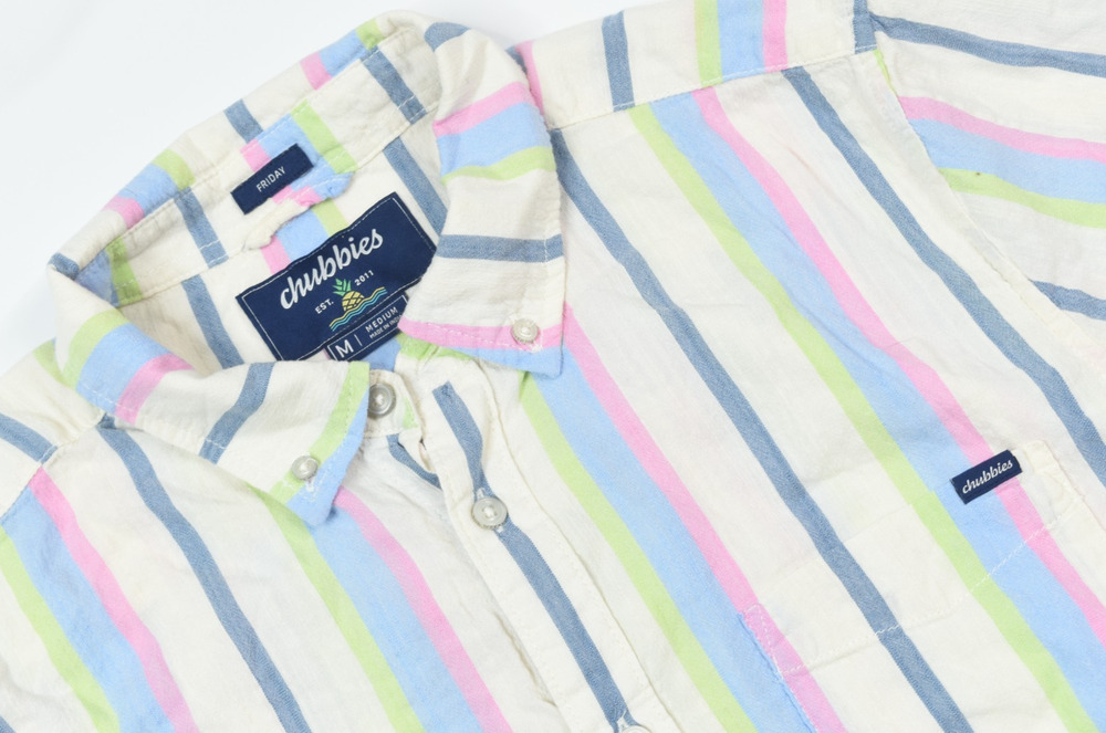 Chubbies Friday Shirt Mens Medium White Striped Short Sleeve Button-Down